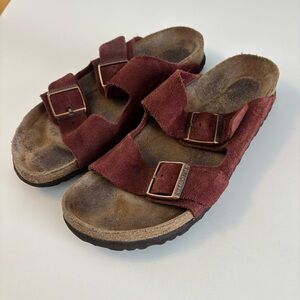 Birkenstock Burgundy Suede Sandals
